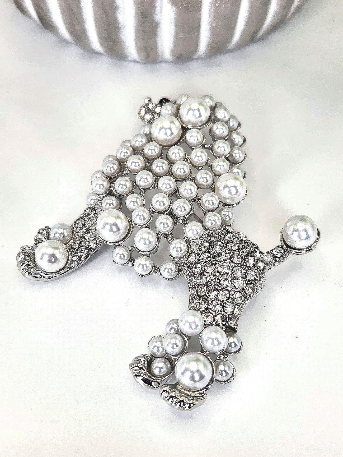 Sorority Inspired Poodle Brooch - Blue and Gold Sorority Gift - Pearl and Pave Crystal Poodle Pin - SGRho Pretty Poodles Accessories