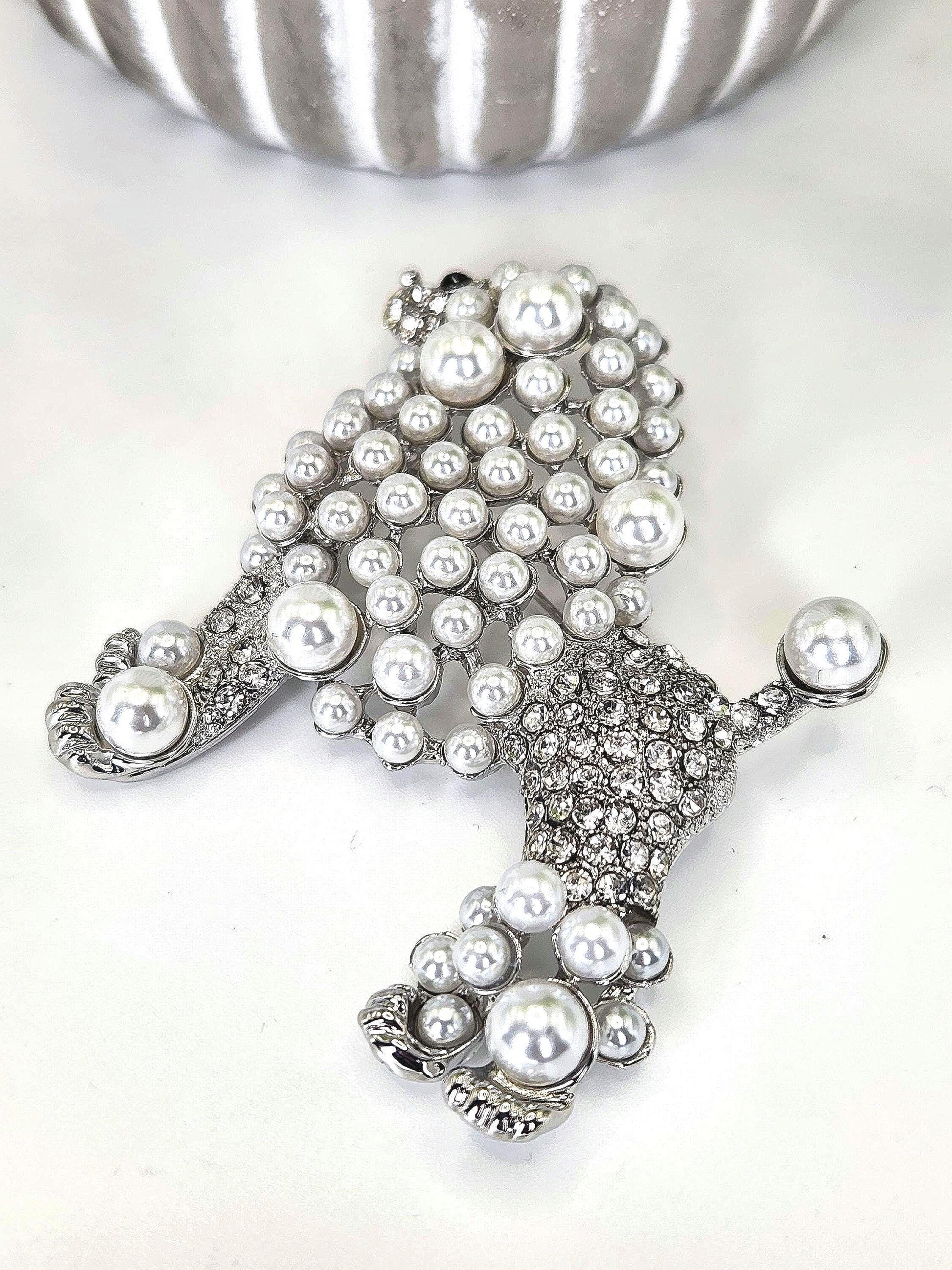 Sorority Inspired Poodle Brooch - Blue and Gold Sorority Gift - Pearl and Pave Crystal Poodle Pin - SGRho Pretty Poodles Accessories
