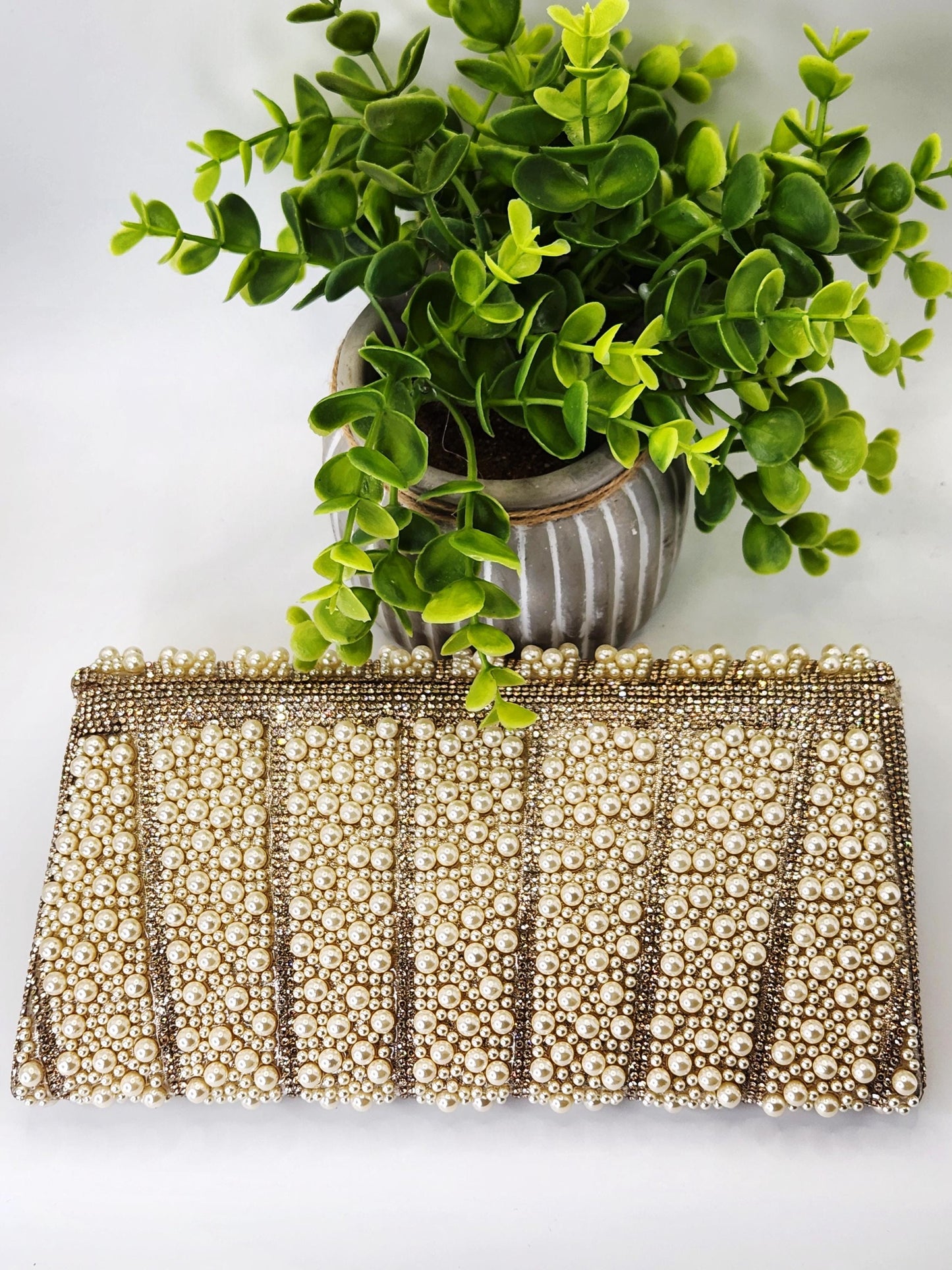Pearl and Rhinestone Envelope Clutch Bag | Vintage Inspired Glamor for Weddings Galas and Formal events