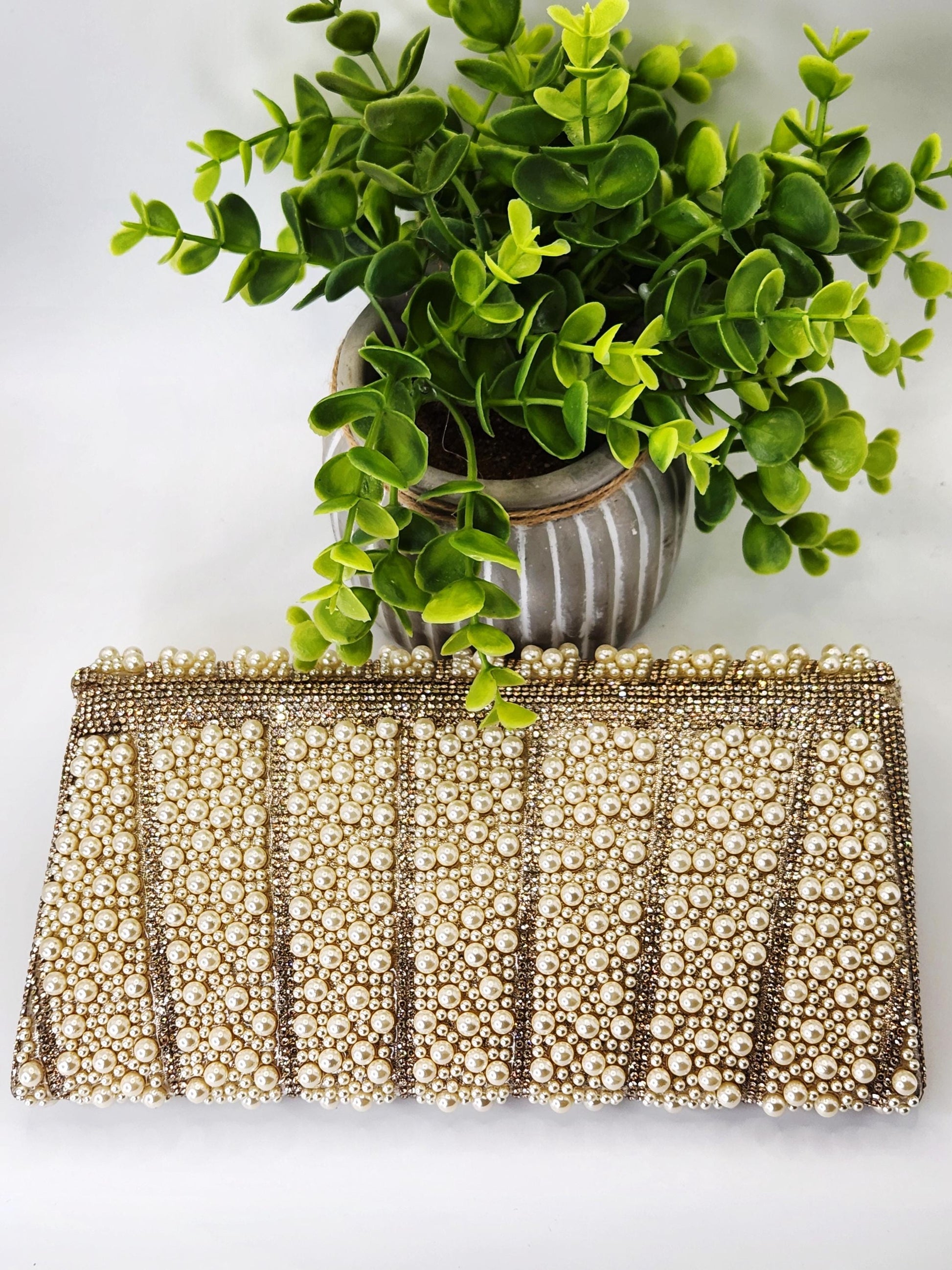 Pearl and Rhinestone Envelope Clutch Bag | Vintage Inspired Glamor for Weddings Galas and Formal events