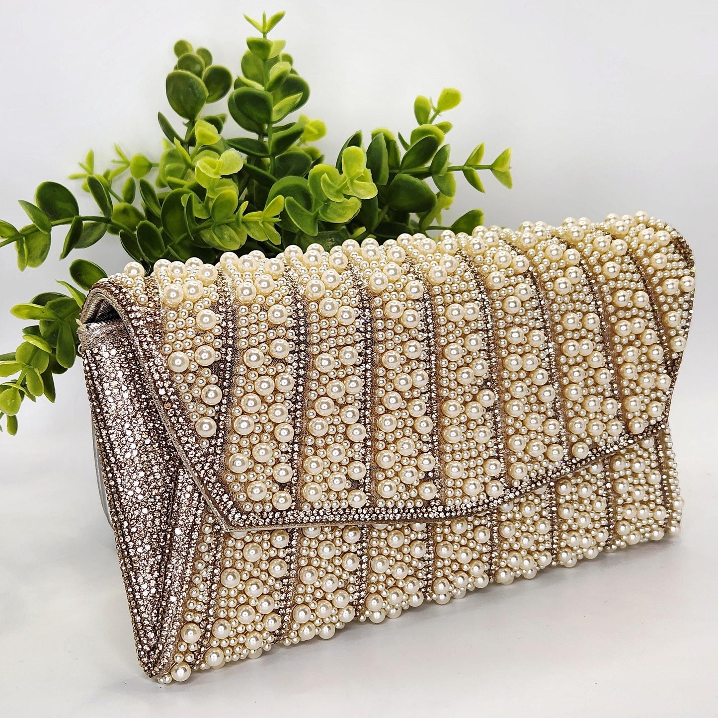 Pearl and Rhinestone Envelope Clutch Bag | Vintage Inspired Glamor for Weddings Galas and Formal events