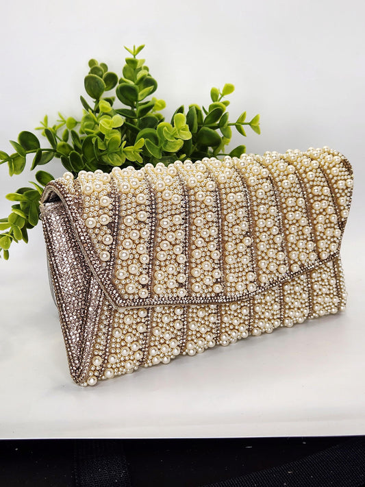 Pearl and Rhinestone Envelope Clutch Bag | Vintage Inspired Glamor for Weddings Galas and Formal events