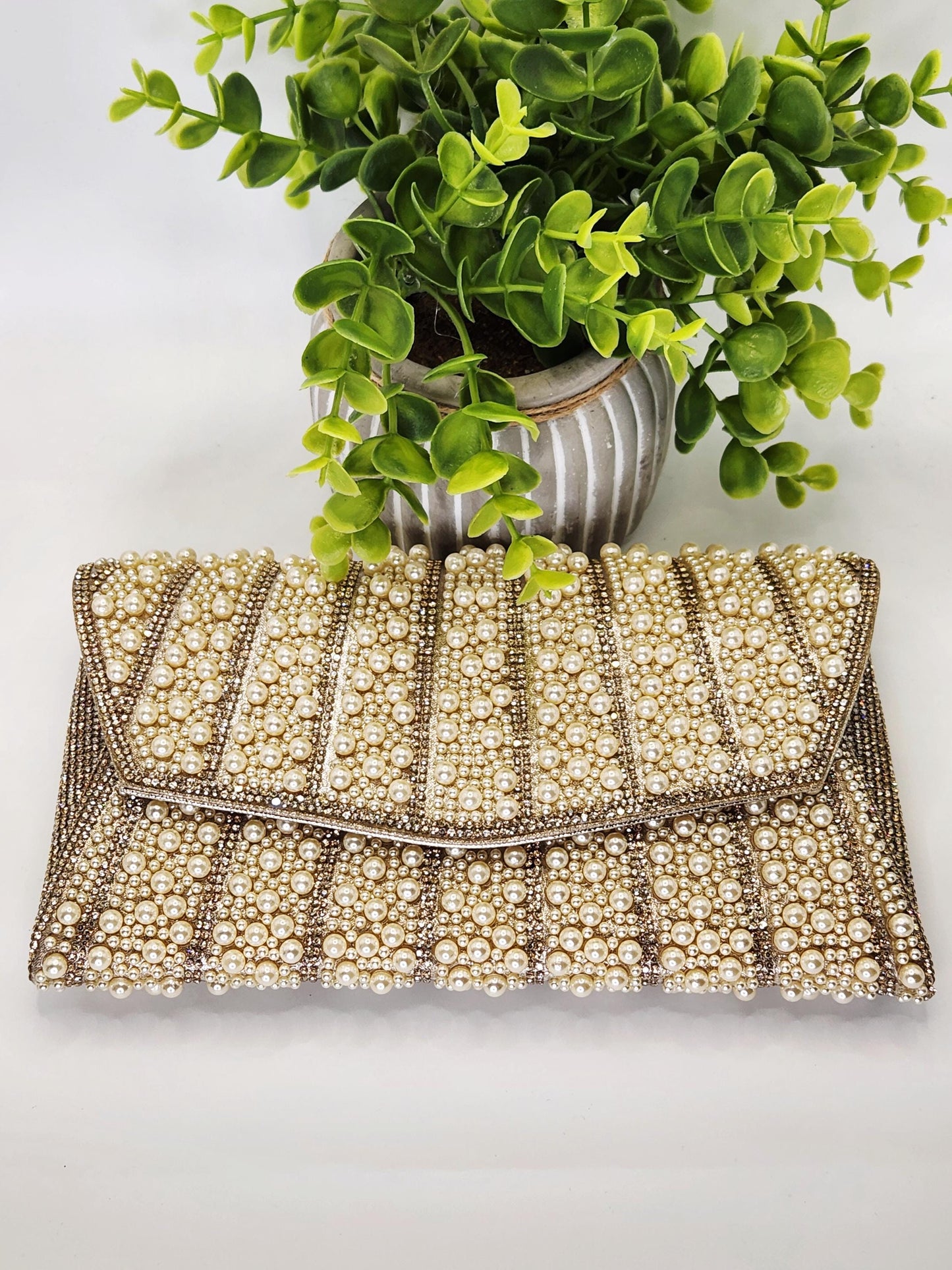 Pearl and Rhinestone Envelope Clutch Bag | Vintage Inspired Glamor for Weddings Galas and Formal events
