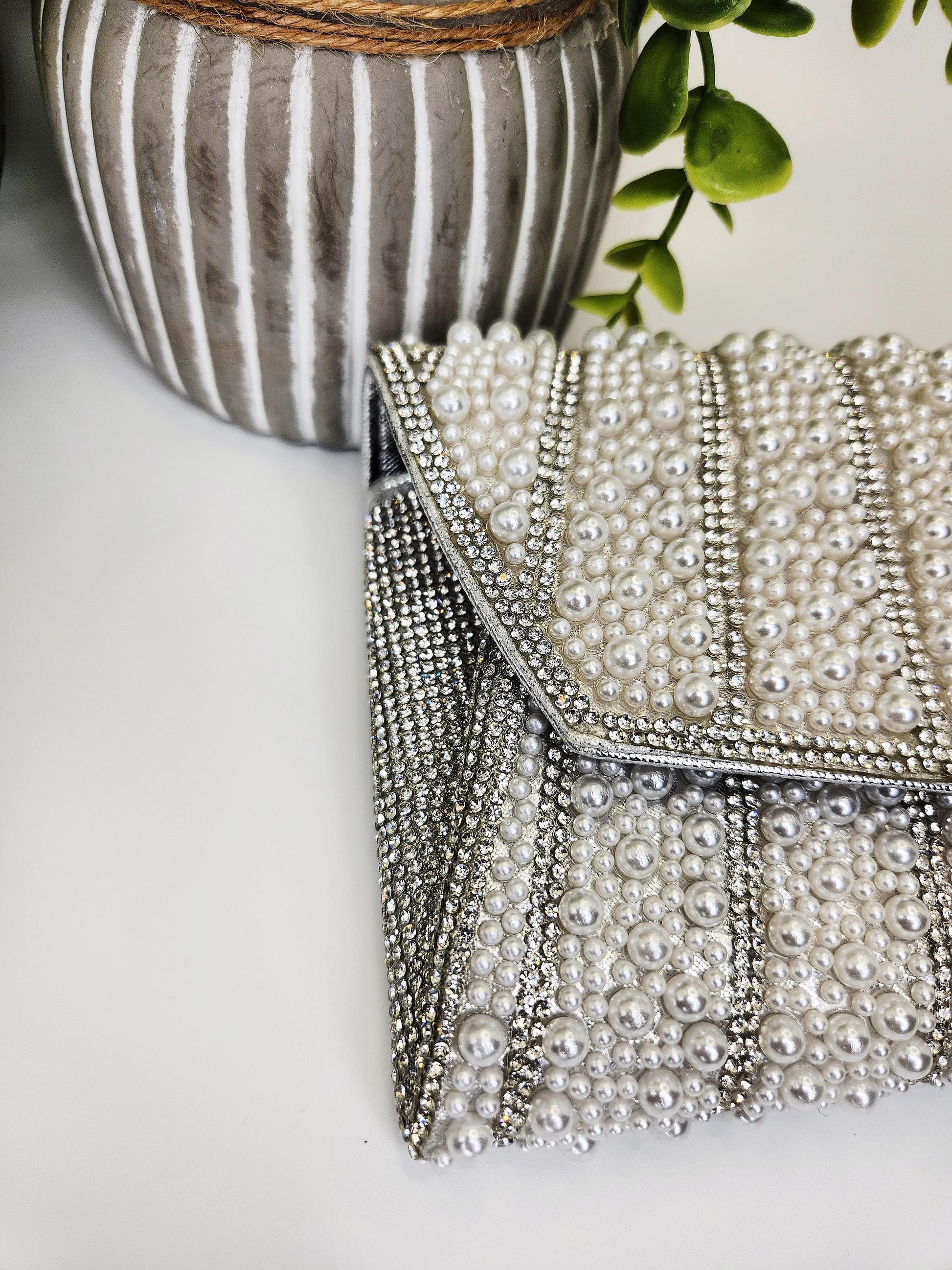 Pearl and Rhinestone Envelope Clutch Bag | Vintage Inspired Glamor for Weddings Galas and Formal events