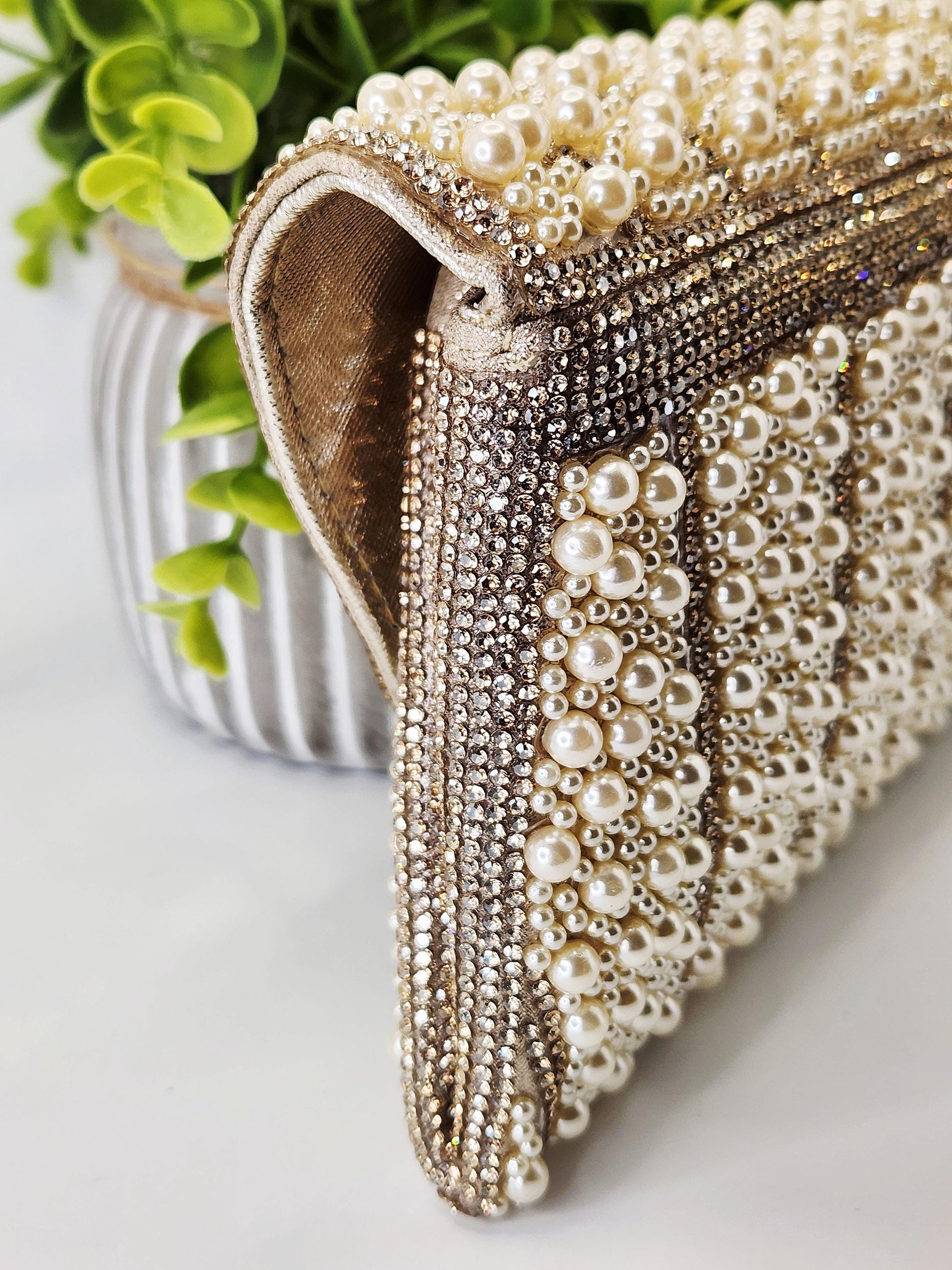 Pearl and Rhinestone Envelope Clutch Bag | Vintage Inspired Glamor for Weddings Galas and Formal events