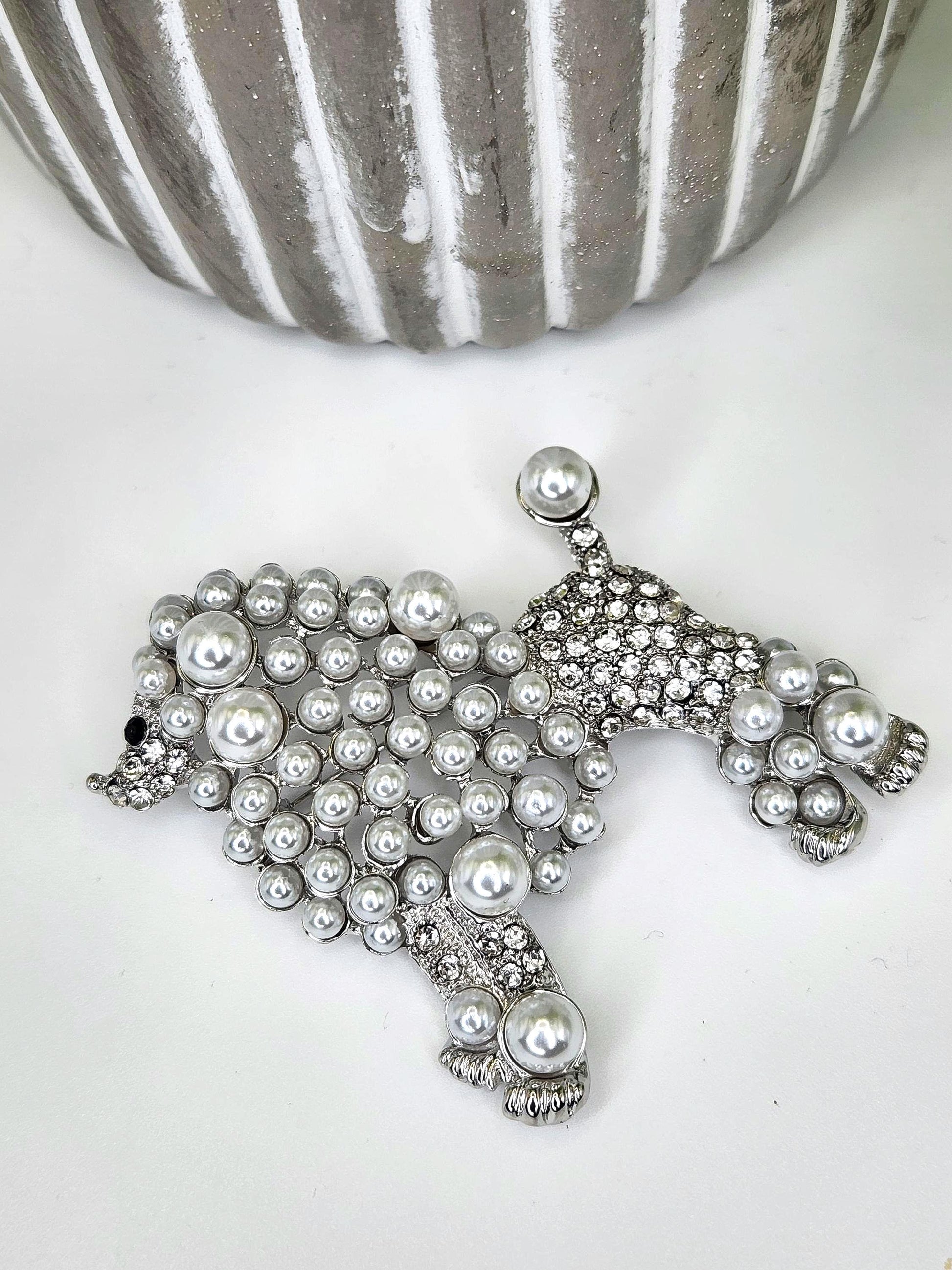 Sorority Inspired Poodle Brooch - Blue and Gold Sorority Gift - Pearl and Pave Crystal Poodle Pin - SGRho Pretty Poodles Accessories