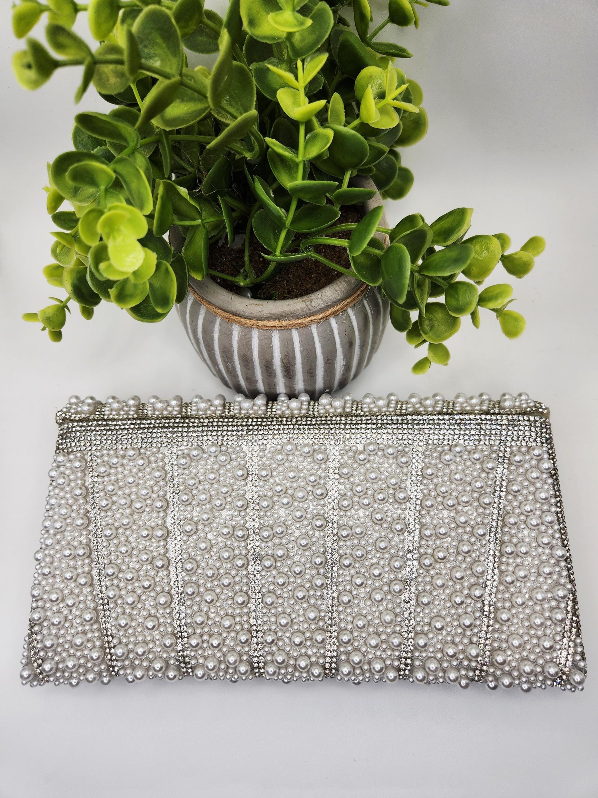 Pearl and Rhinestone Envelope Clutch Bag | Vintage Inspired Glamor for Weddings Galas and Formal events
