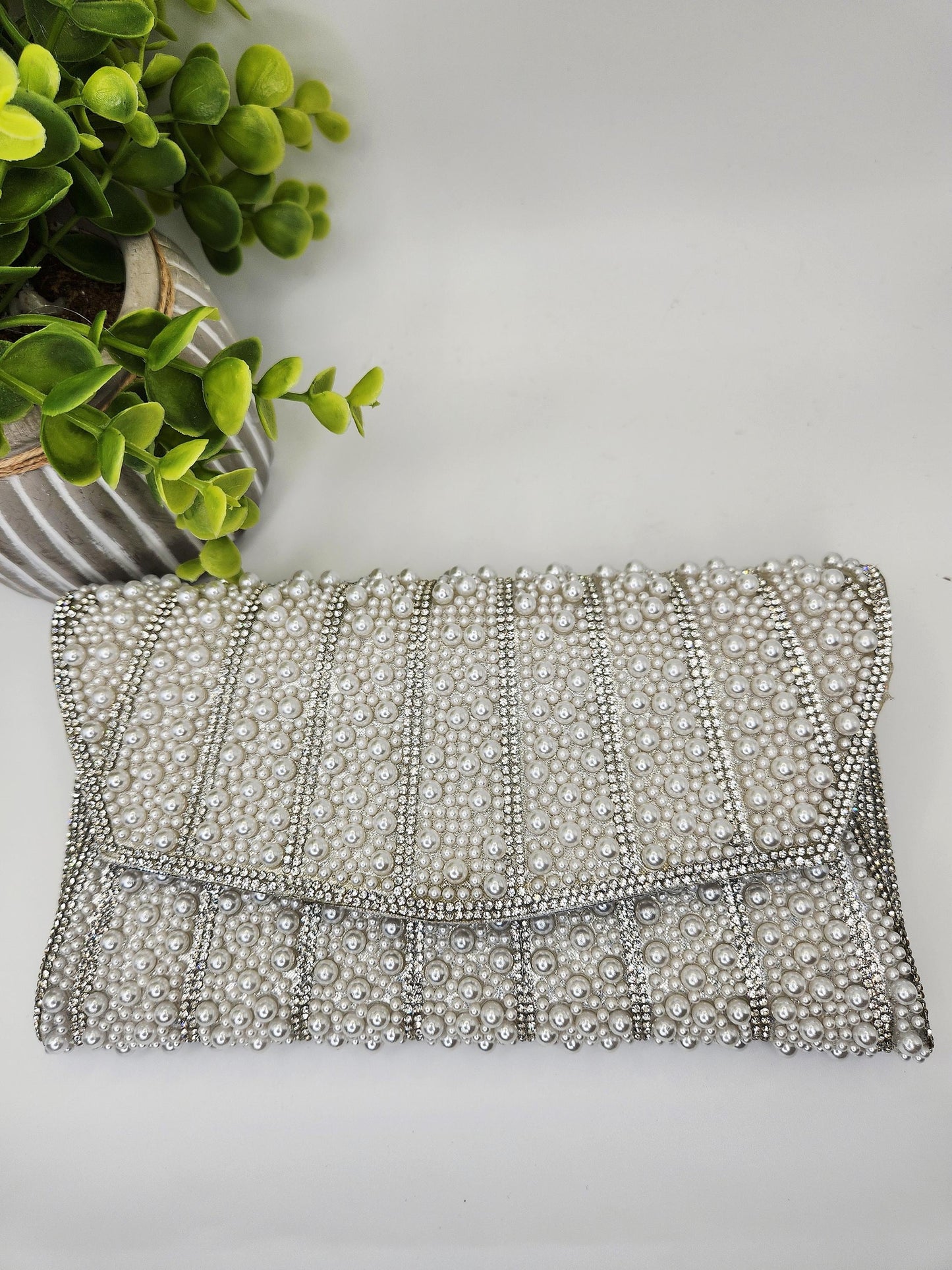 Pearl and Rhinestone Envelope Clutch Bag | Vintage Inspired Glamor for Weddings Galas and Formal events