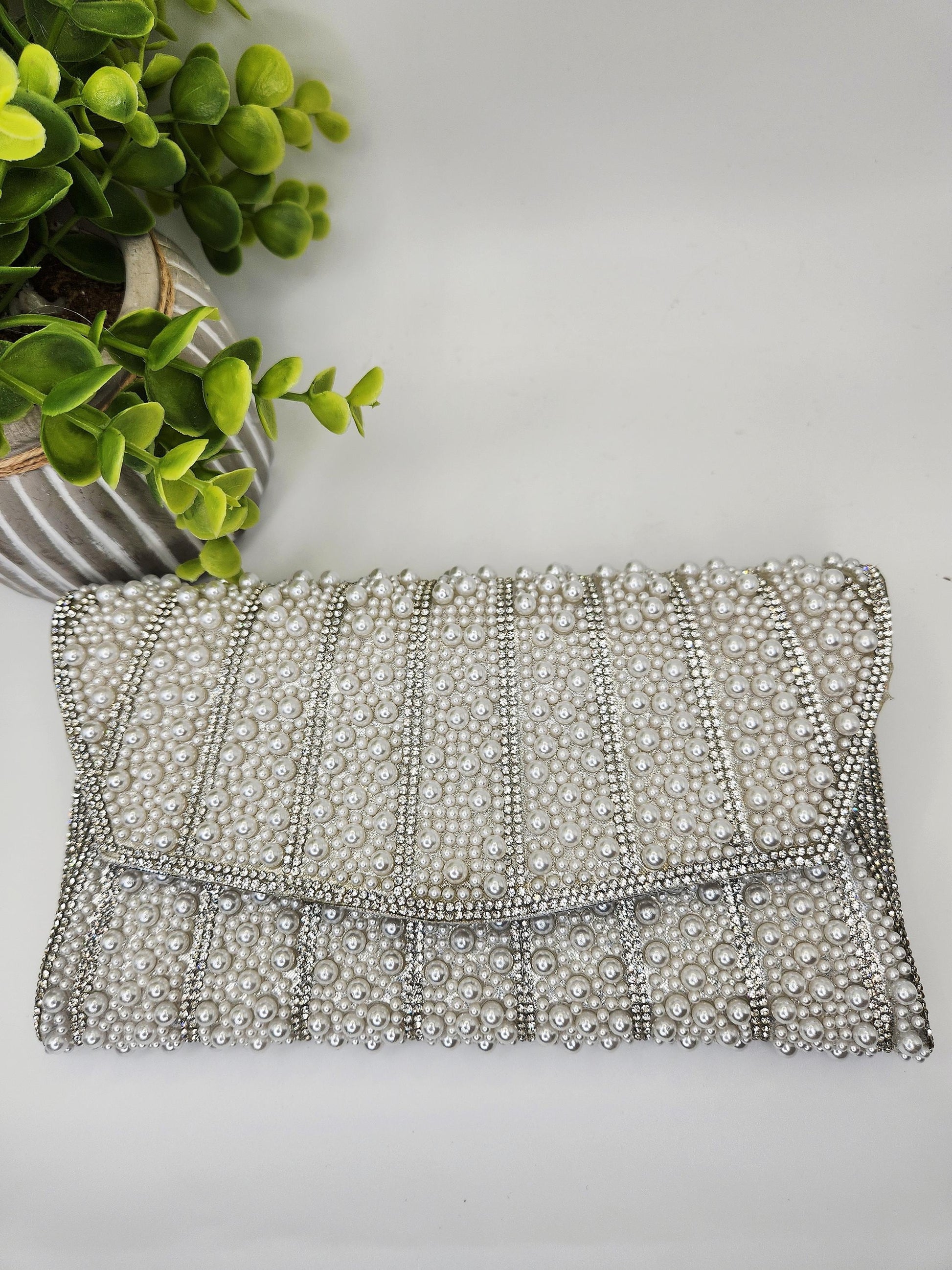 Pearl and Rhinestone Envelope Clutch Bag | Vintage Inspired Glamor for Weddings Galas and Formal events