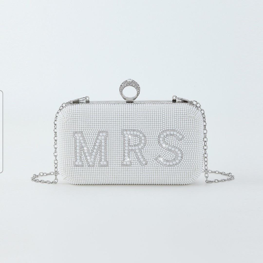 Sparkling Pearl and Rhinestone Bridal Clutch I Do Mrs or Bride