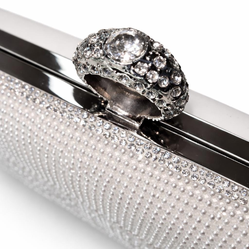 Sparkling Pearl and Rhinestone Bridal Clutch I Do Mrs or Bride