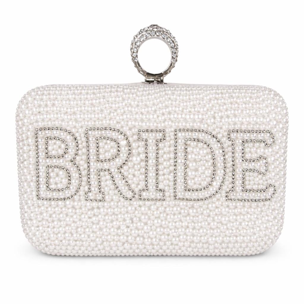 Sparkling Pearl and Rhinestone Bridal Clutch I Do Mrs or Bride