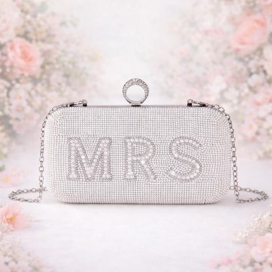 Sparkling Pearl and Rhinestone Bridal Clutch I Do Mrs or Bride
