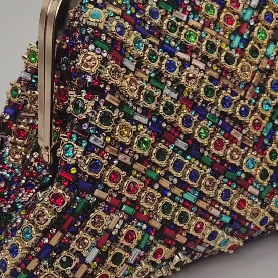 Charm & Dazzle Top Handle | Mosaic Jeweled Handbag | Radiant Crystal Evening Purse  | Formal Bag | Special Occasion Clutch