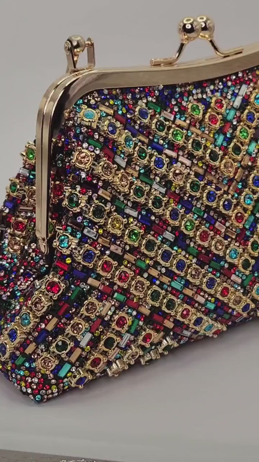 Charm & Dazzle Top Handle | Mosaic Jeweled Handbag | Radiant Crystal Evening Purse  | Formal Bag | Special Occasion Clutch