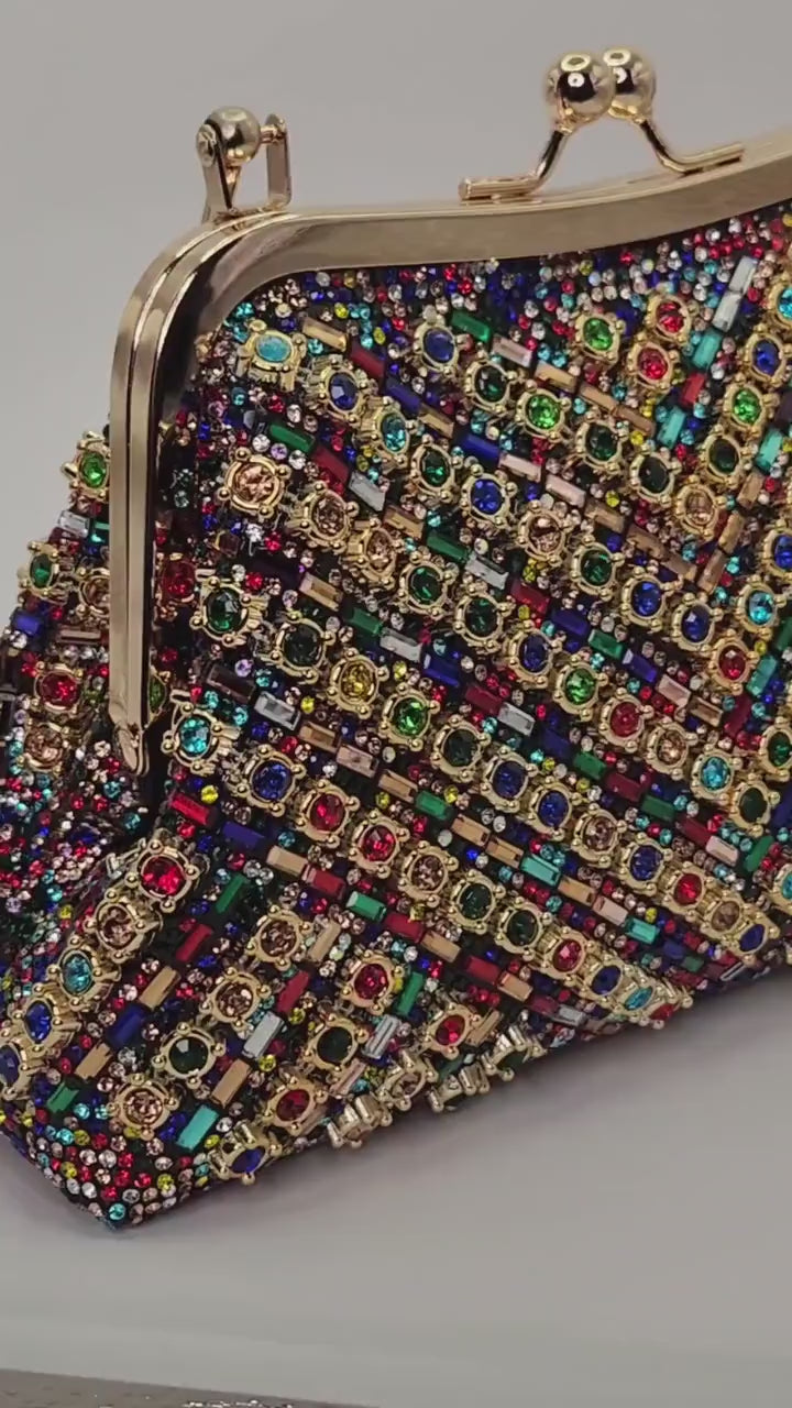 Charm & Dazzle Top Handle | Mosaic Jeweled Handbag | Radiant Crystal Evening Purse  | Formal Bag | Special Occasion Clutch