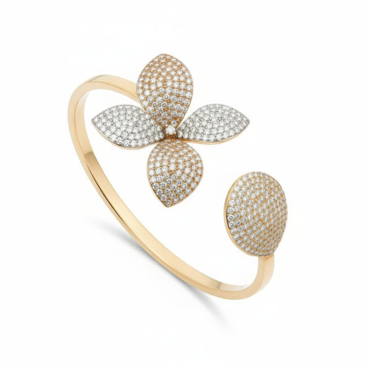 Fancy Floral Cuff Bracelet with CZ Micro Setting