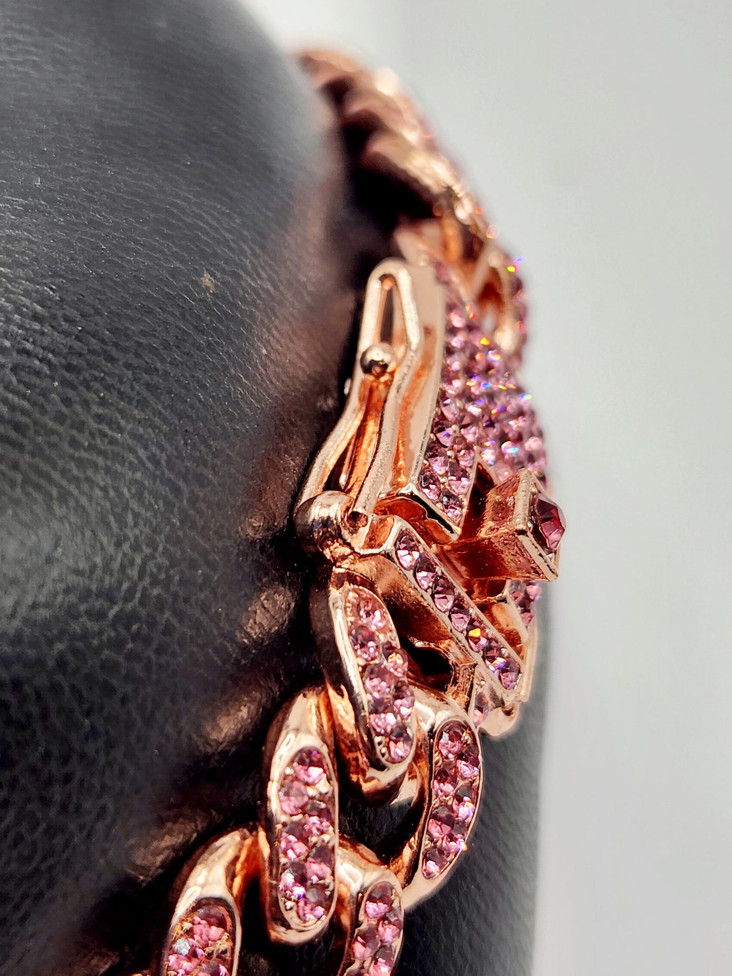 Dazzling Pink Rhinestone Butterfly Cuban Link Bracelet