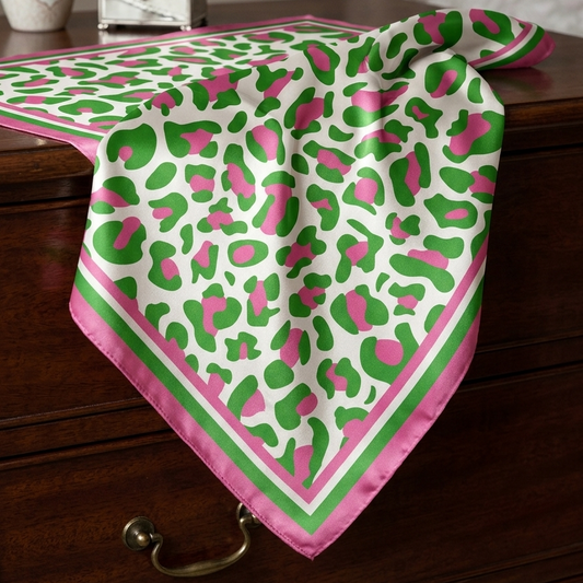 Pink and Green Leopard Print Scarf