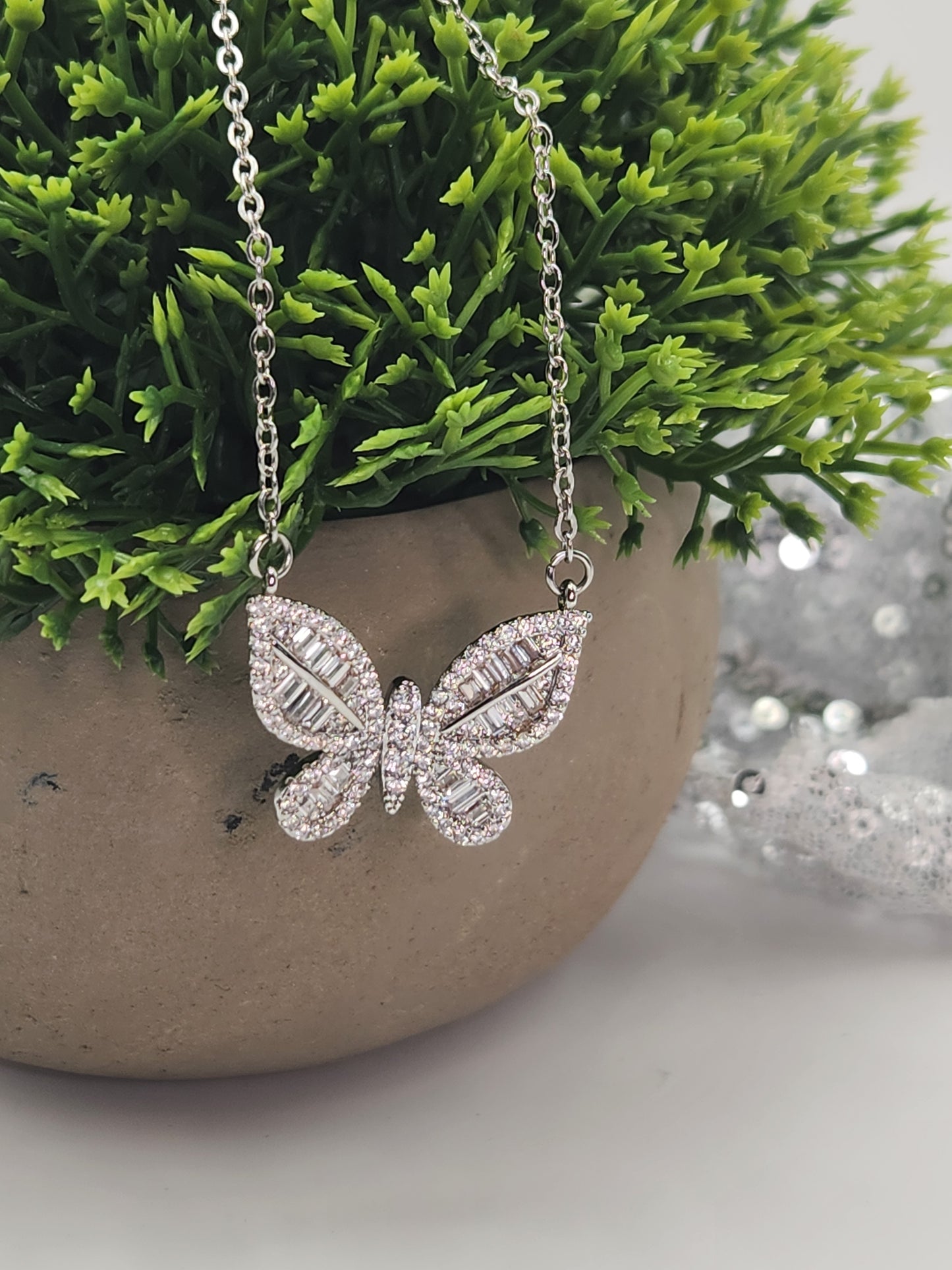 Twinkling Zircon Butterfly Necklace