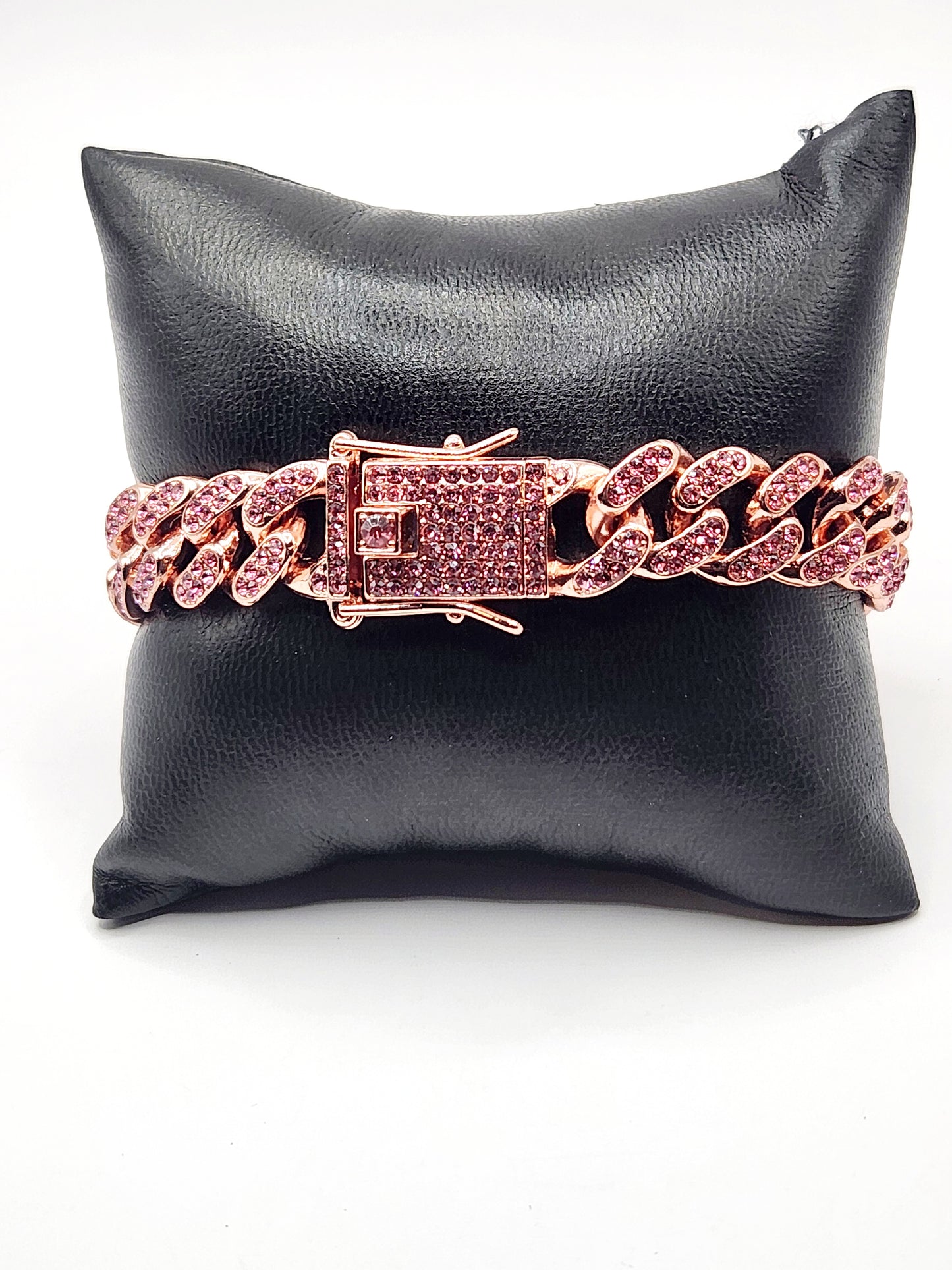 Dazzling Pink Rhinestone Butterfly Cuban Link Bracelet