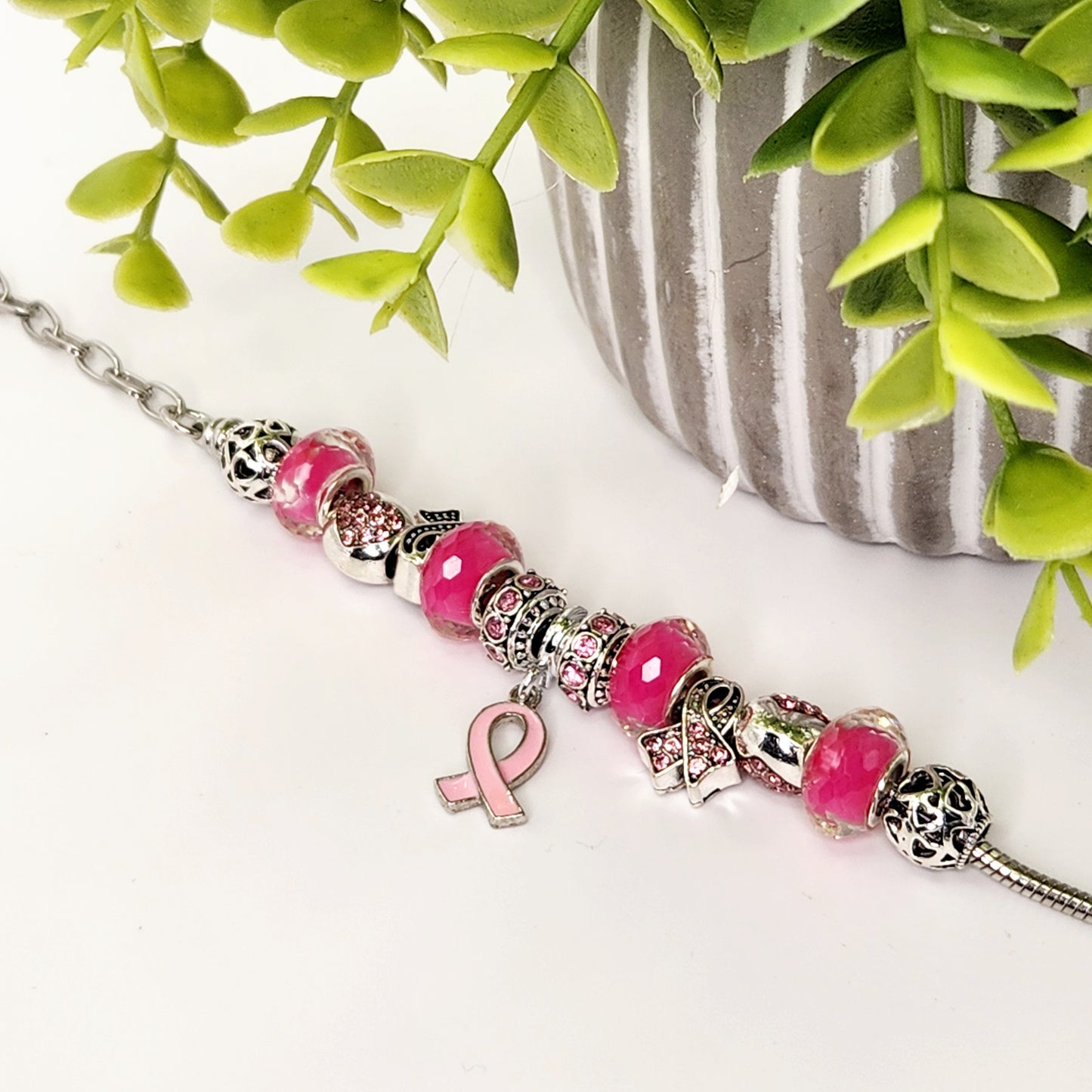 Pink Ribbon Charm Bracelet