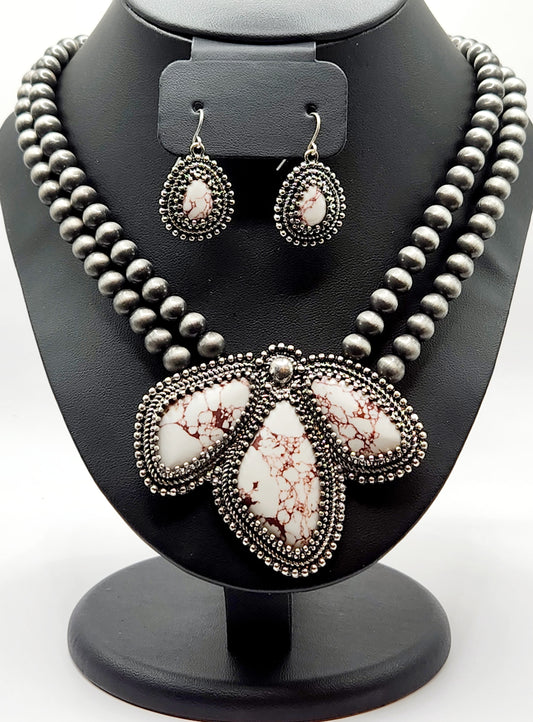 Blossom Stone Pendant Necklace and Earrings
