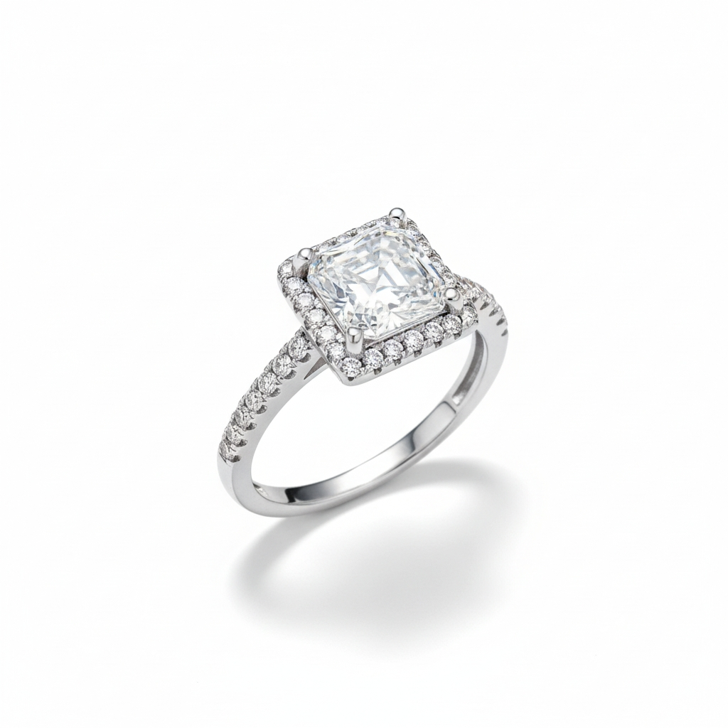 Modern Princess Ring 2K  Moissanite Platinum-Plated S925