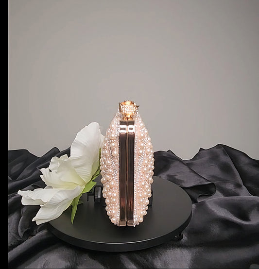 Champagne Pearl & Rhinestone Evening Clutch