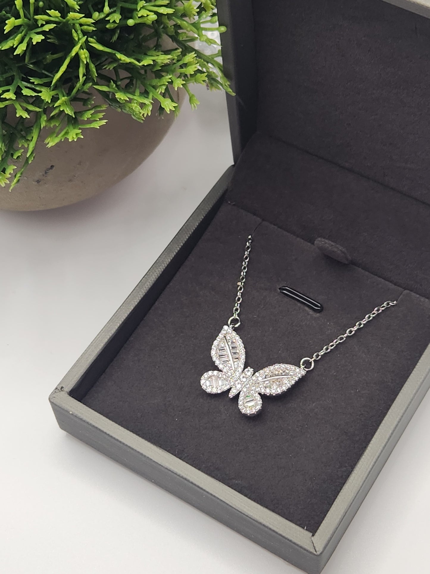 Twinkling Zircon Butterfly Necklace