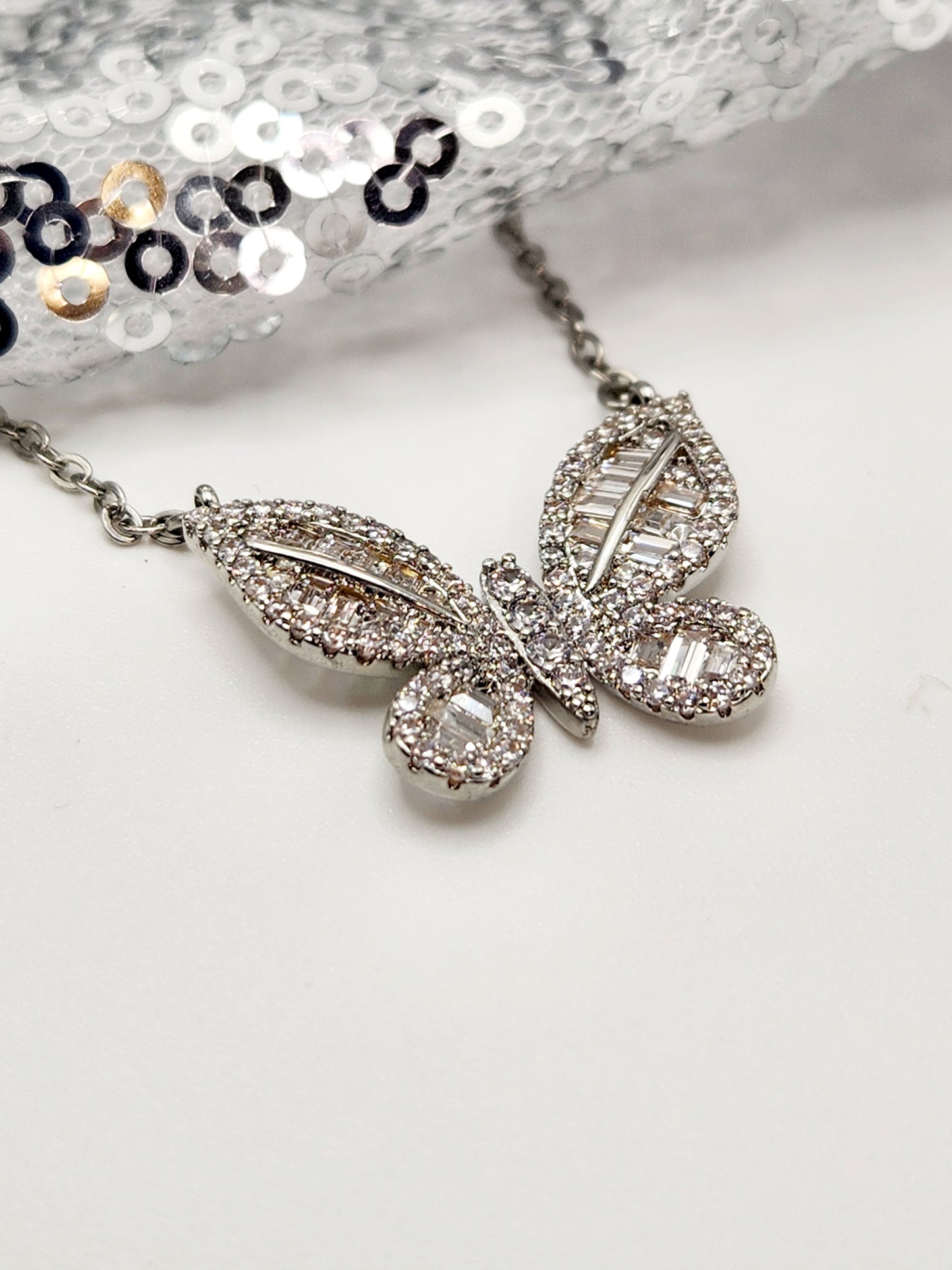 Twinkling Zircon Butterfly Necklace