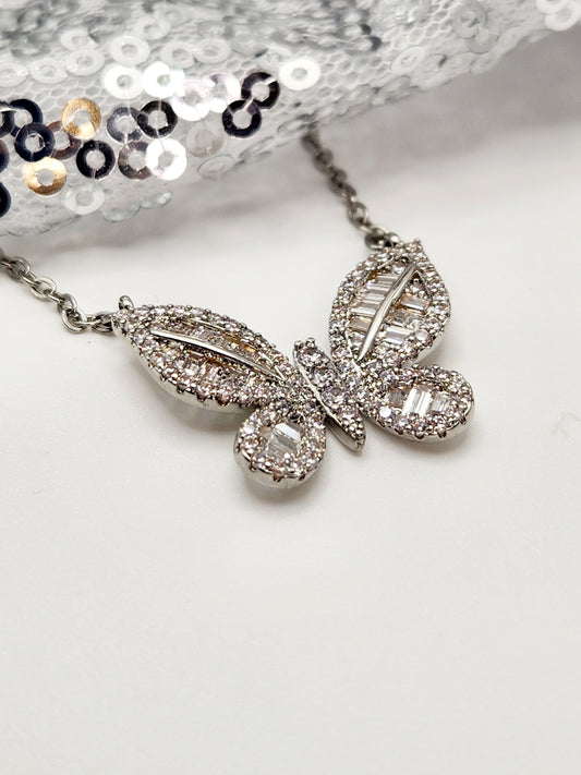 Twinkling Zircon Butterfly Necklace