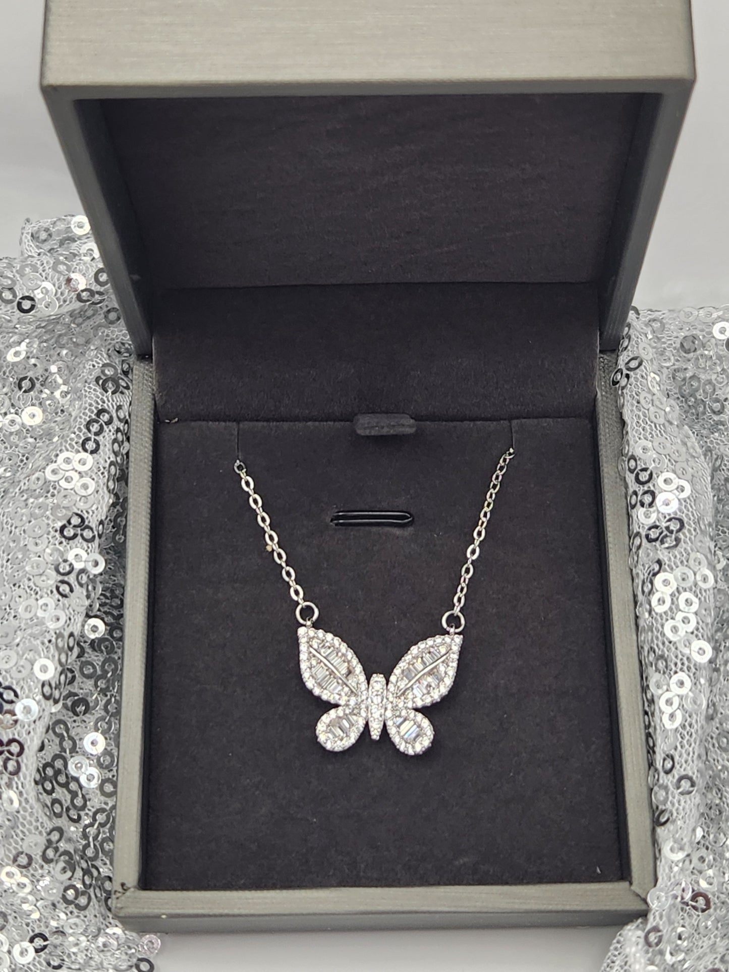 Twinkling Zircon Butterfly Necklace
