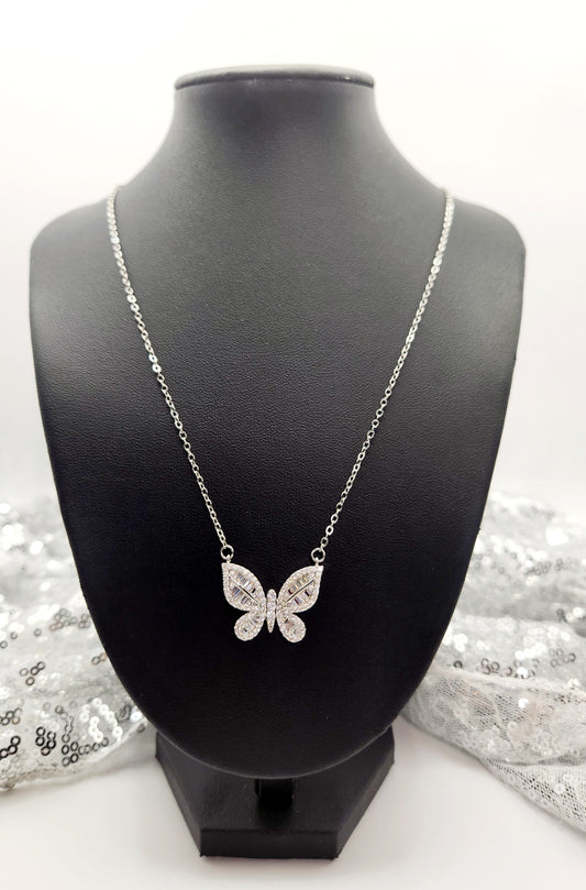 Twinkling Zircon Butterfly Necklace